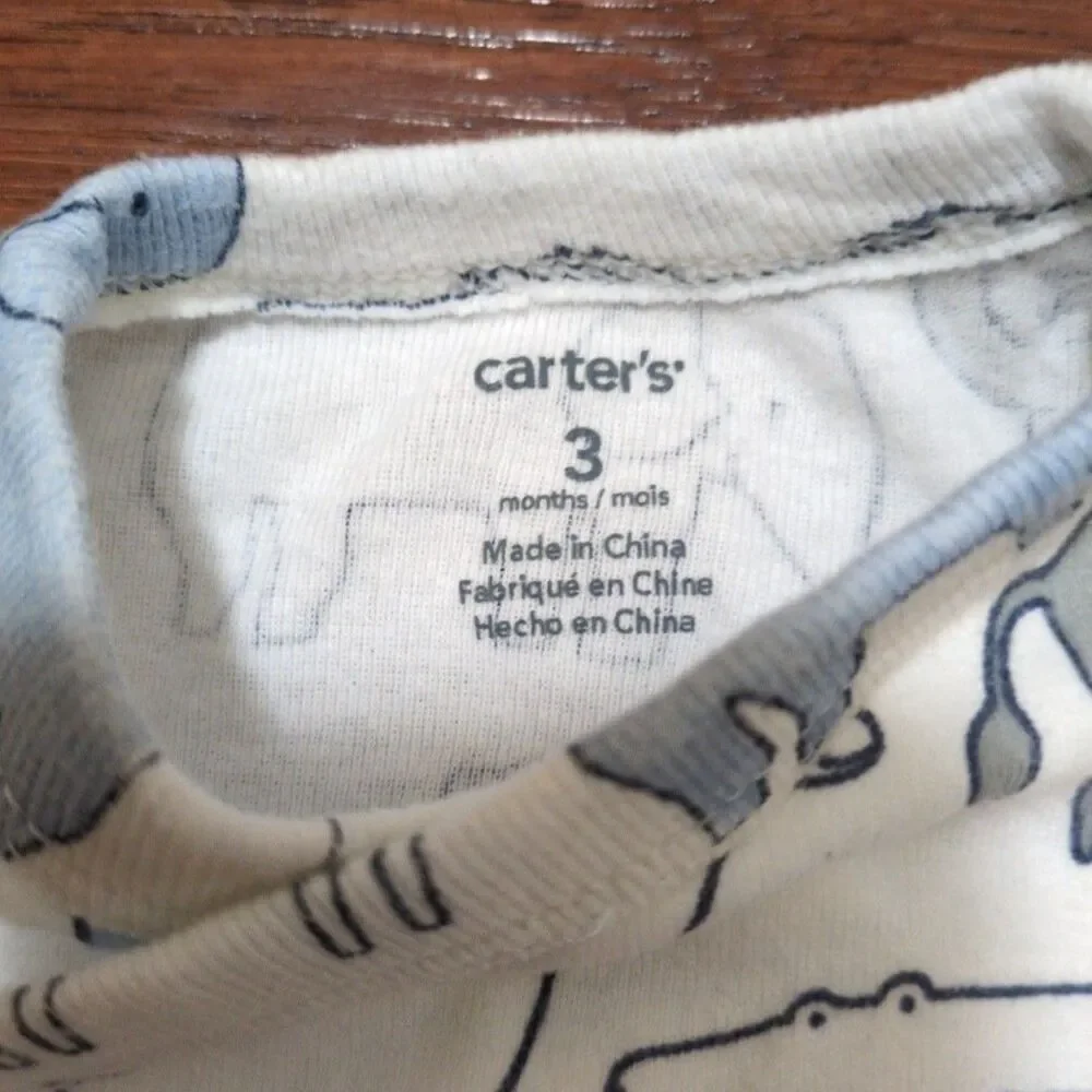 3M‎ Carters Baby Side Snap Kimono Onesie Bodysuit Long Sleeve Blue Gray Animal